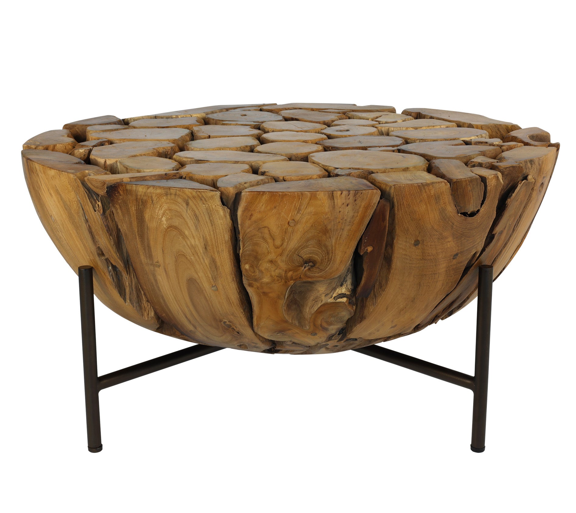 XILON teak root coffee table, angle view