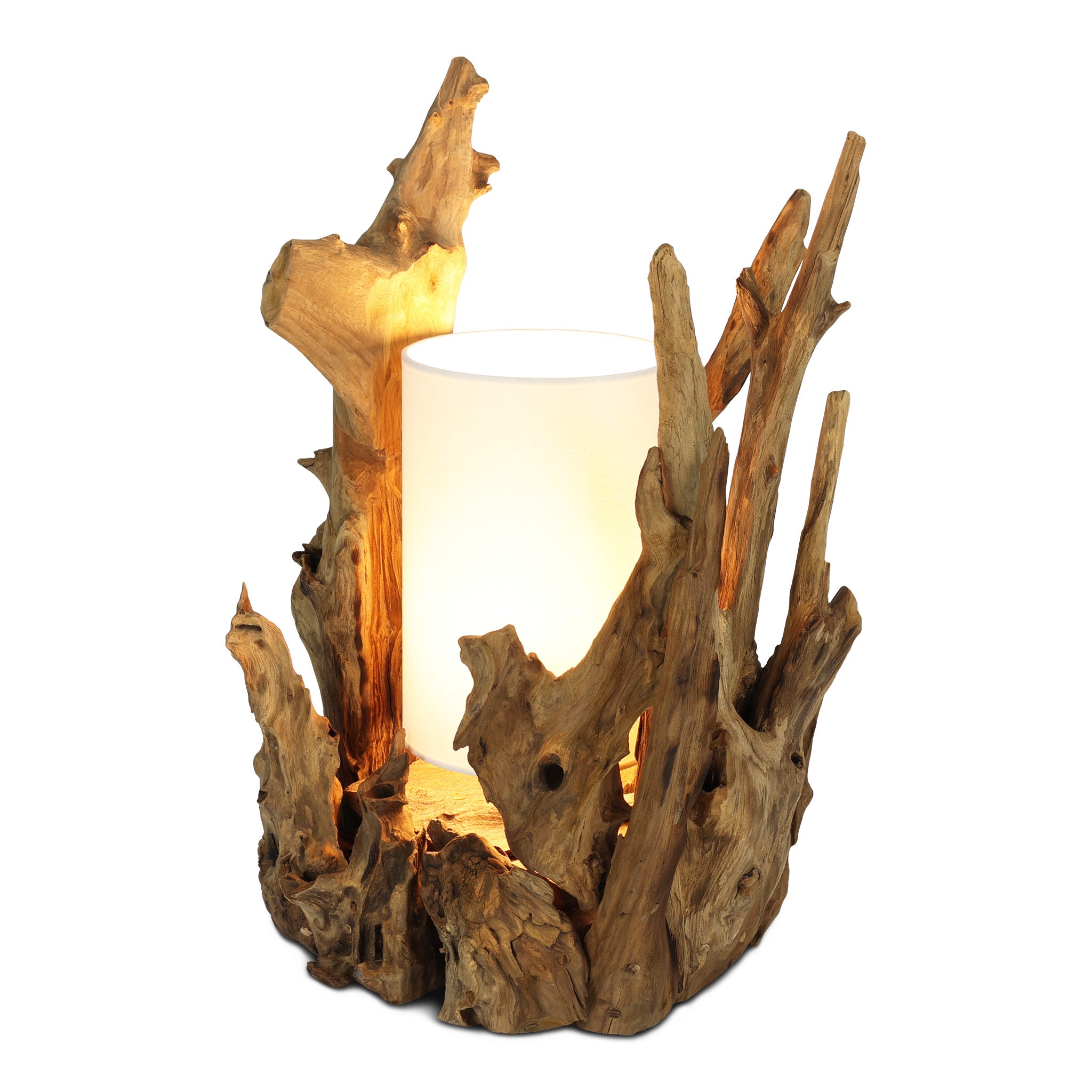 BION teak root table lamp, side view