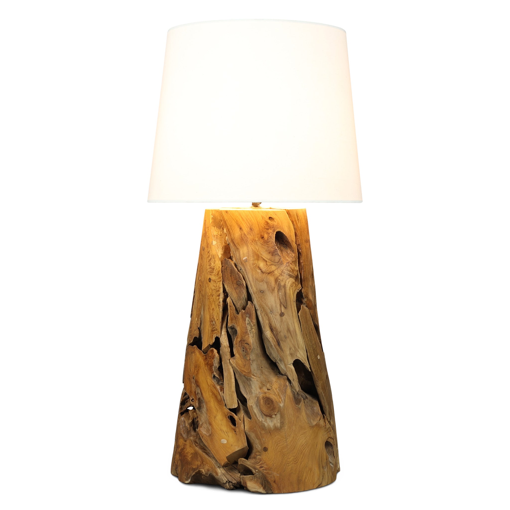 XILON pyramid teak root table lamp, rear view