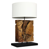 TRUMBLE teak root table lamp, white shade, rear view