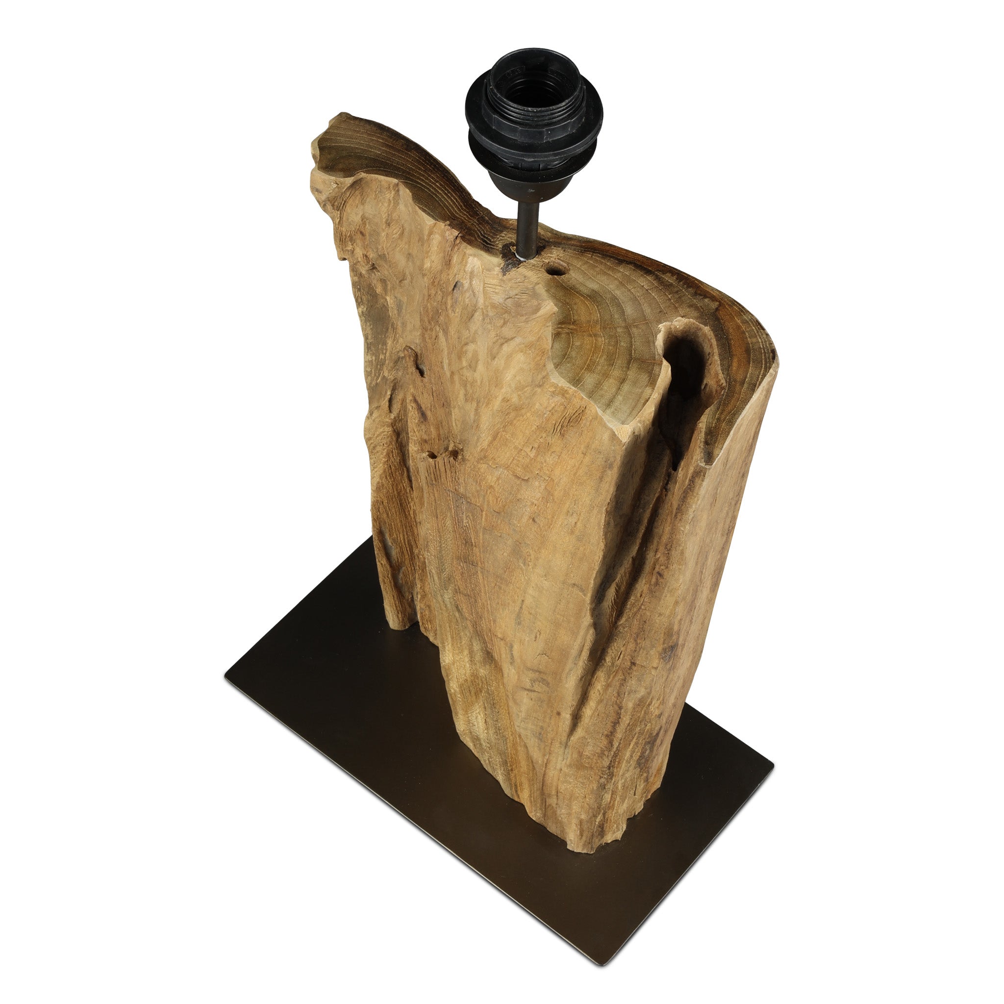 FAVO teak root table lamp, lit