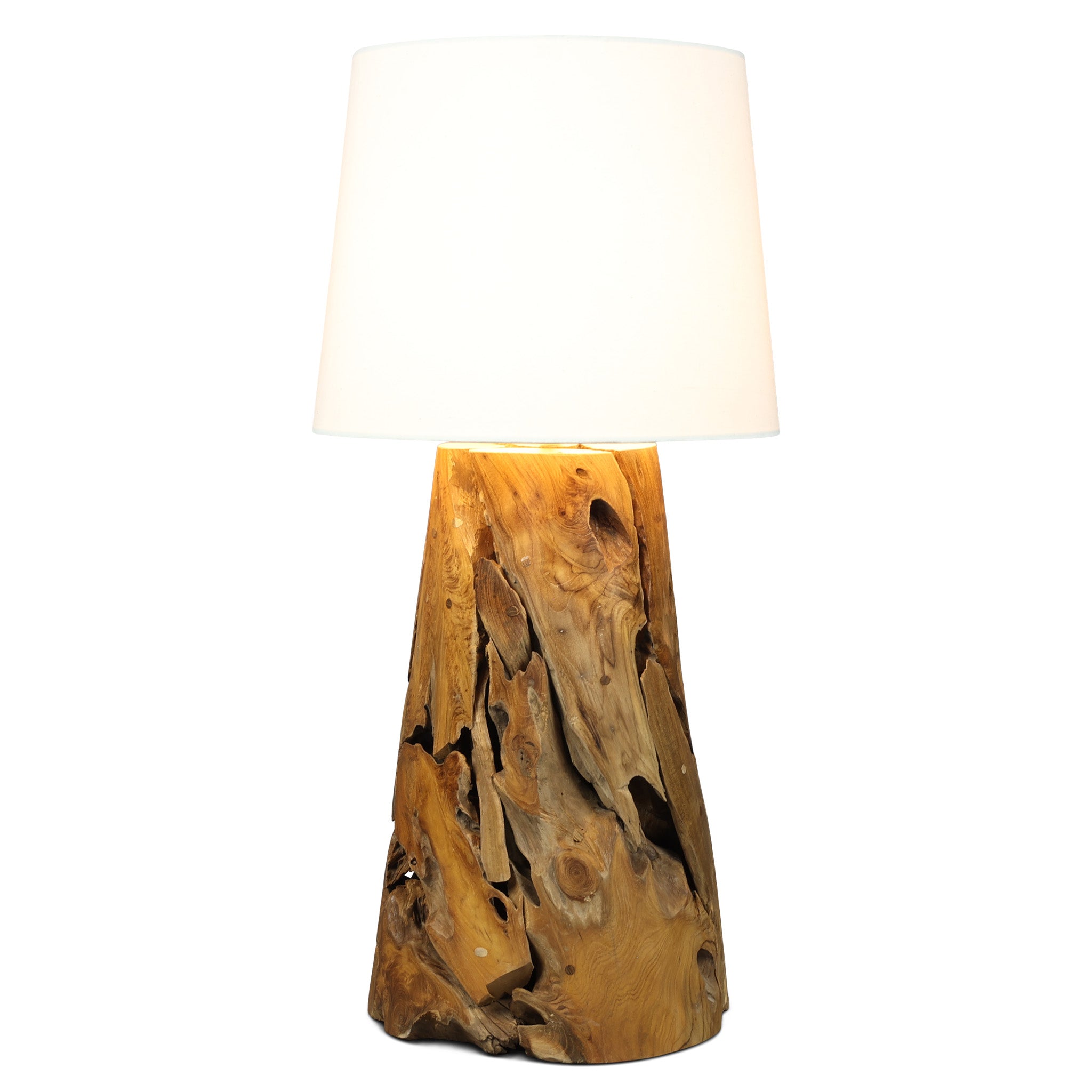 XILON pyramid teak root table lamp, grain close-up