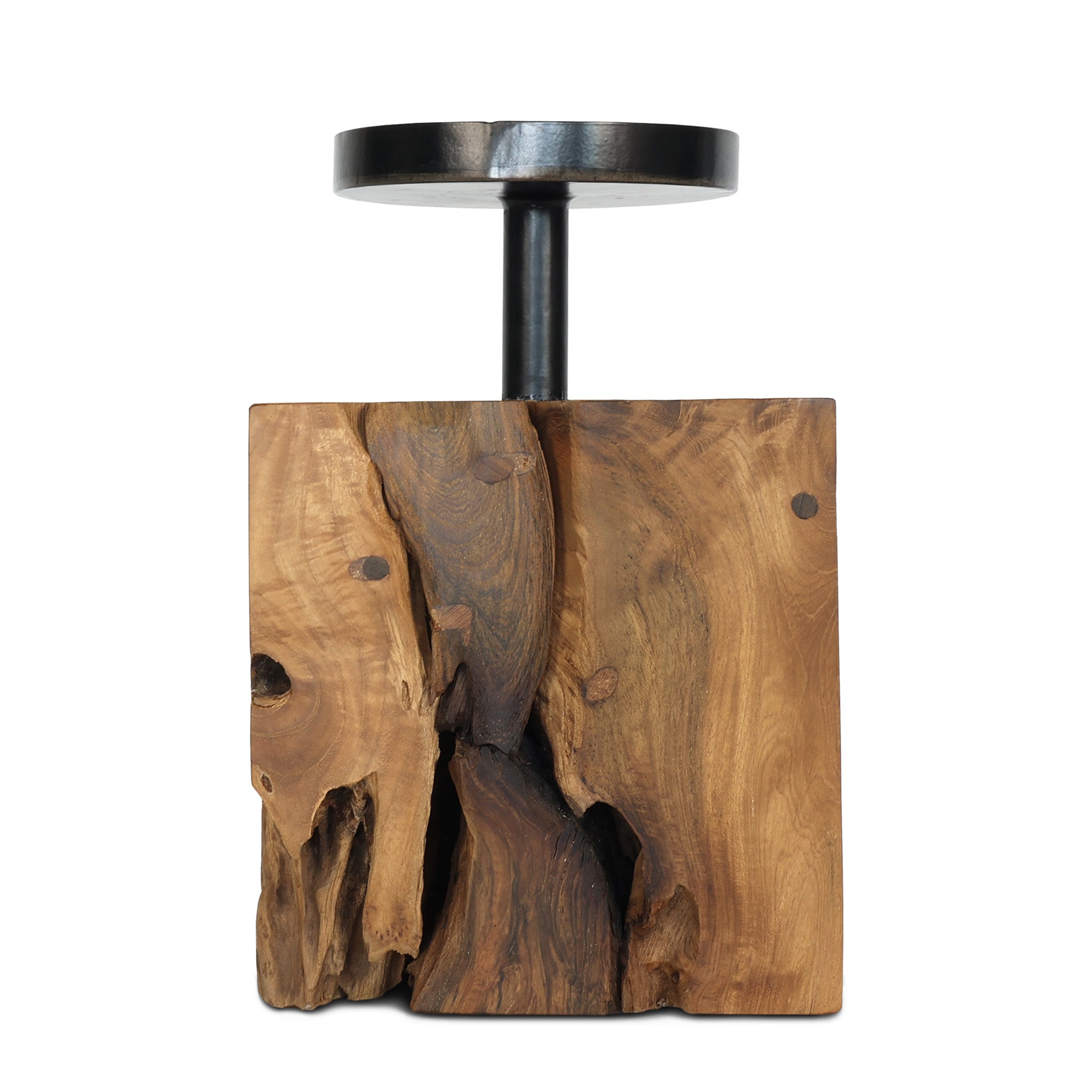 Frida teak root candle holder, square, with candle