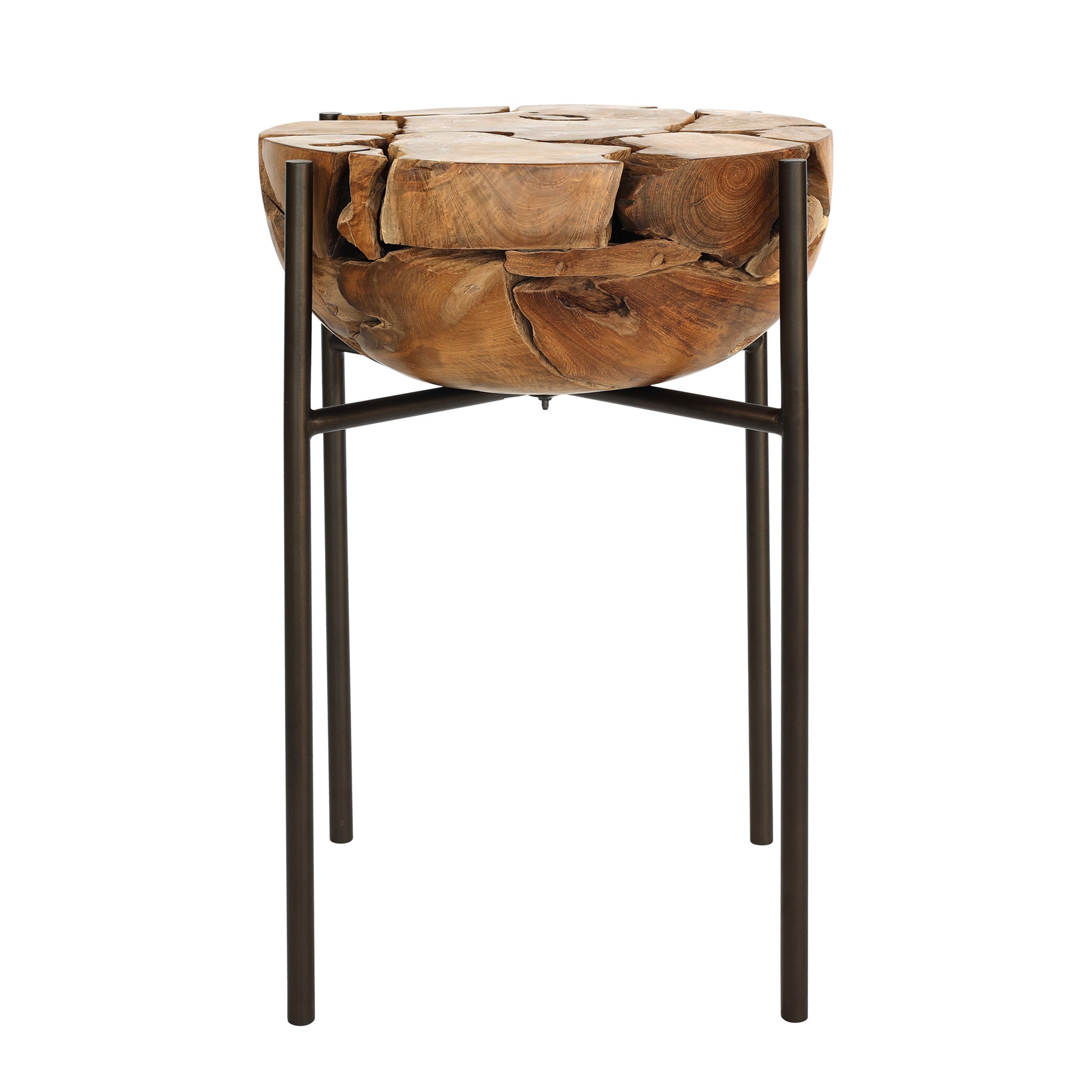 XILON teak root side table, rear view