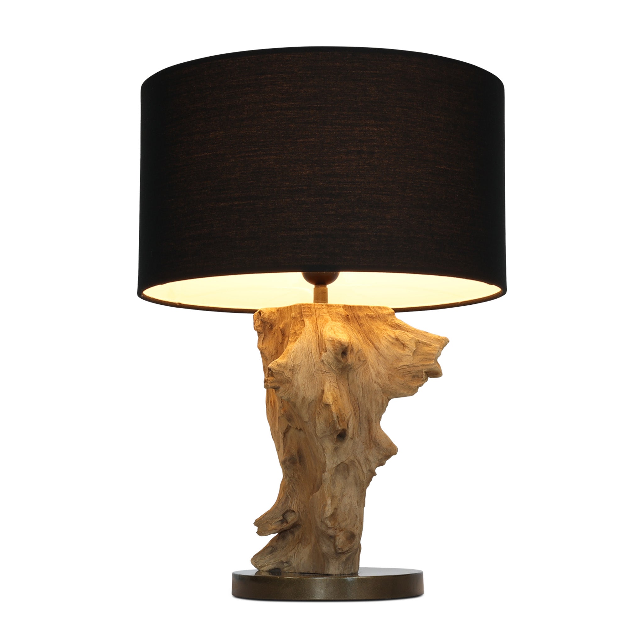 ESROOTS teak root table lamp with black shade