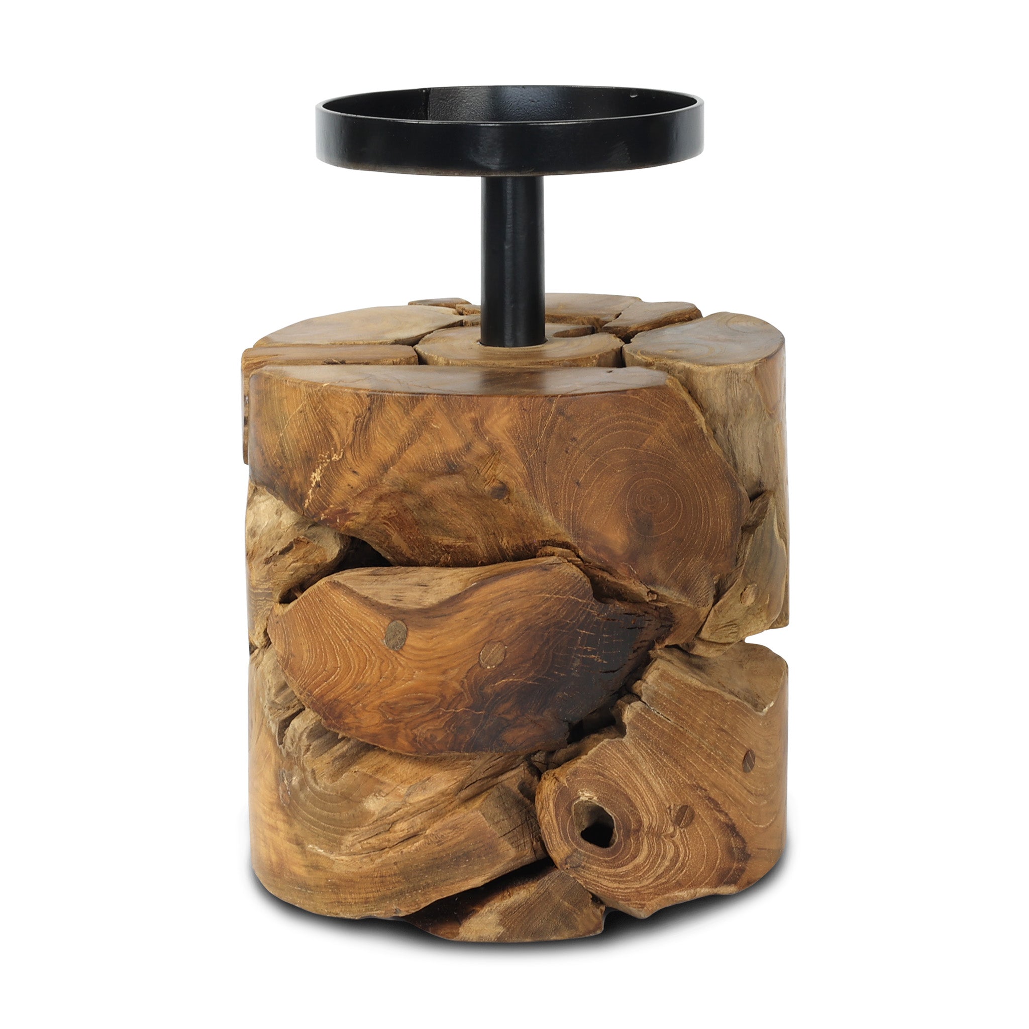 Frida teak root candle holder, round, angle view