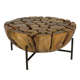 XILON teak root coffee table on metal base, front view