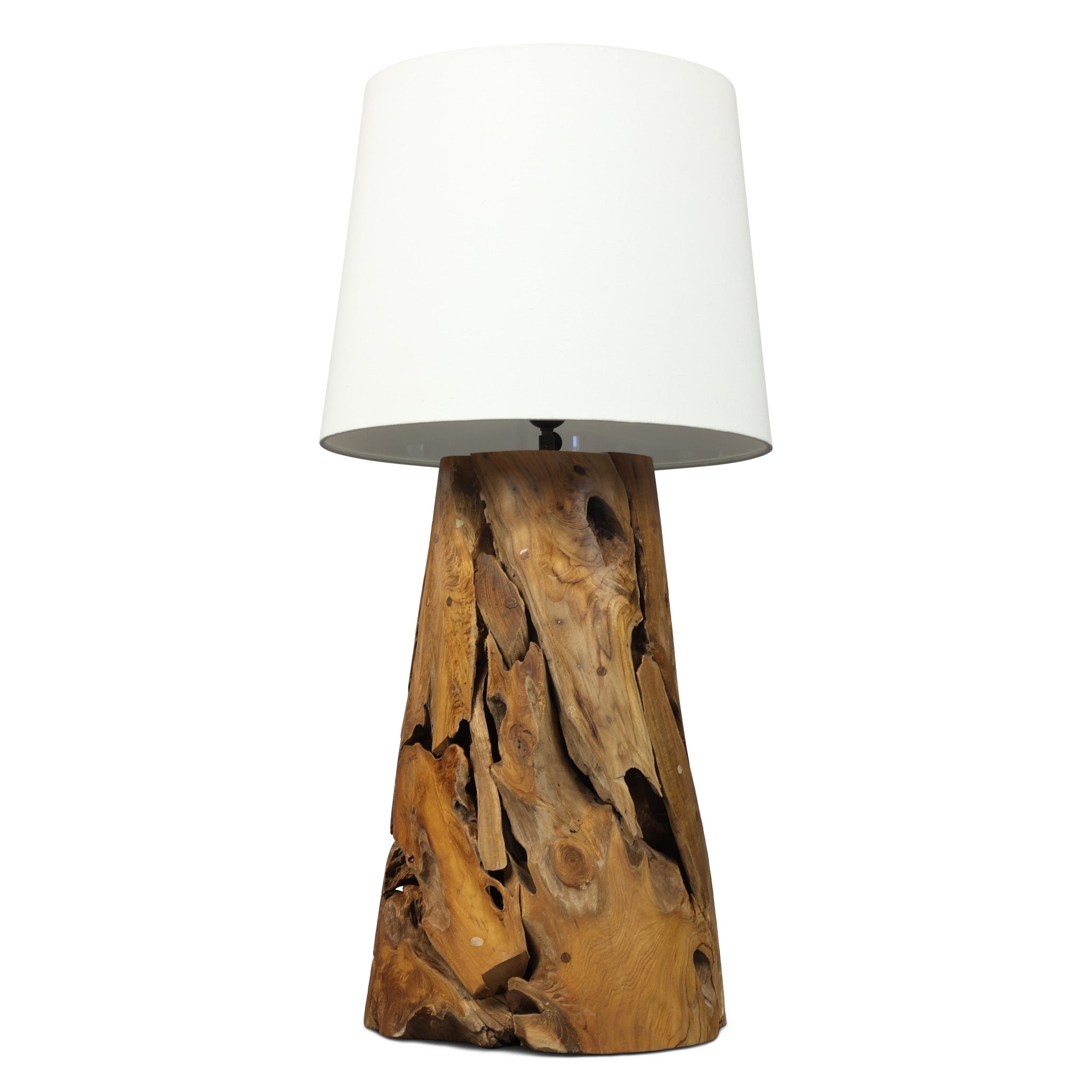 XILON pyramid teak root table lamp, side view
