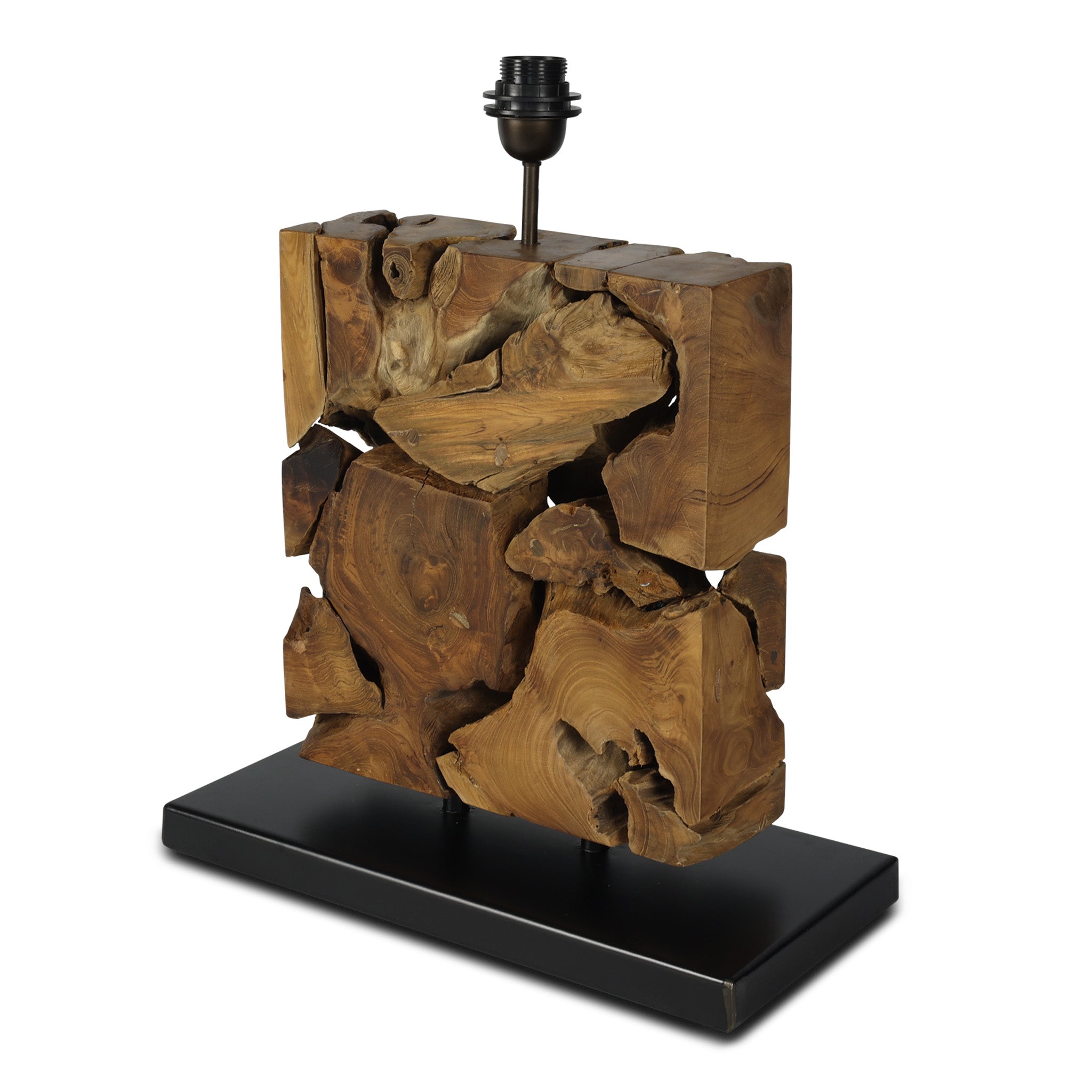 TRUMBLE teak root table lamp with black shade, detail