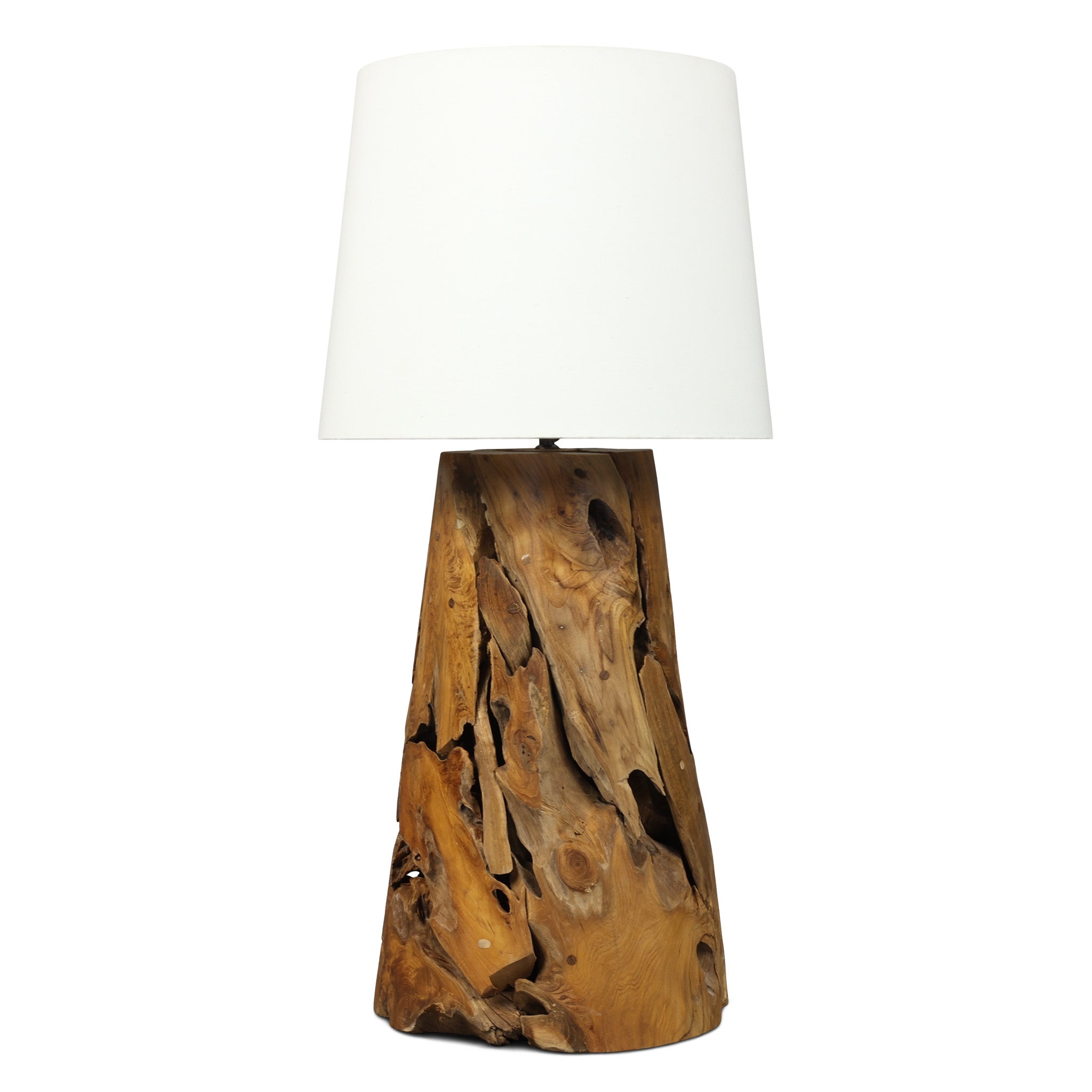 XILON pyramid teak root table lamp, base detail