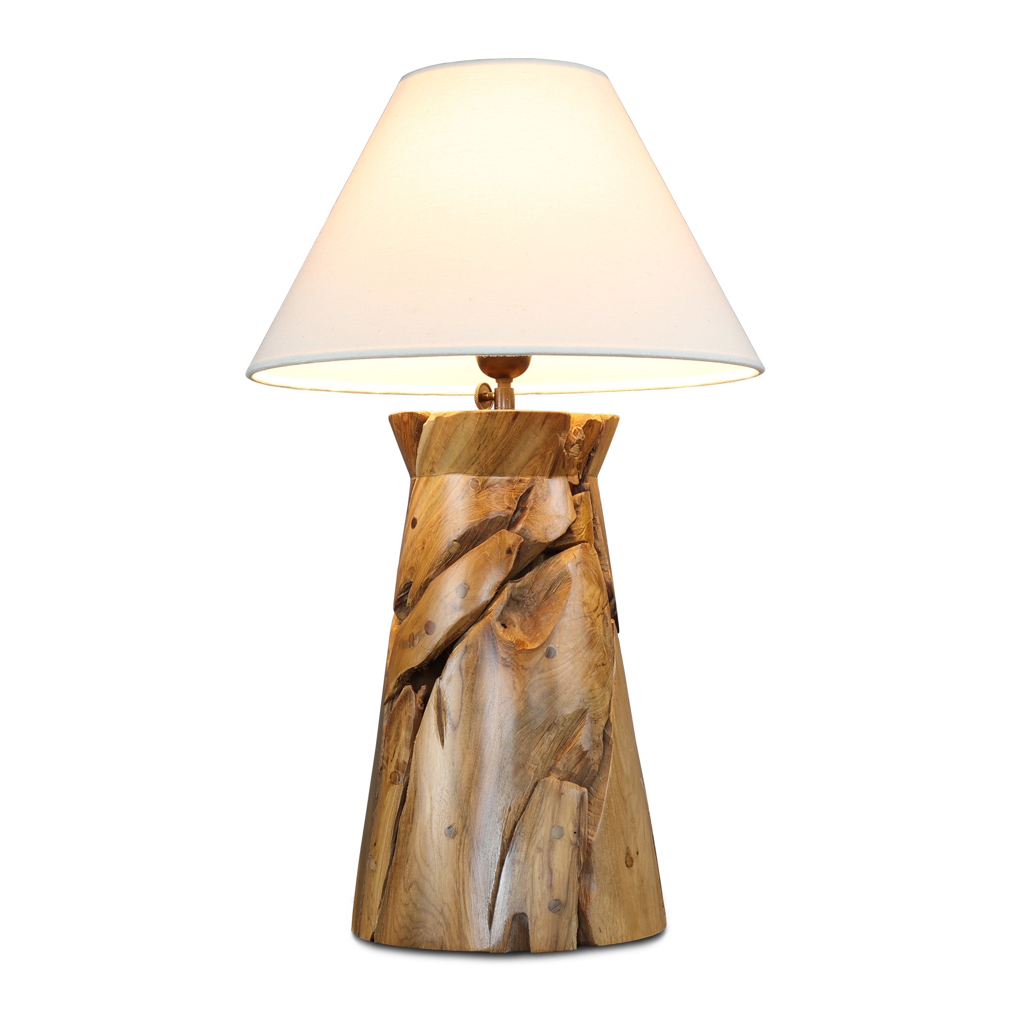 OXXY teak root table lamp, side view