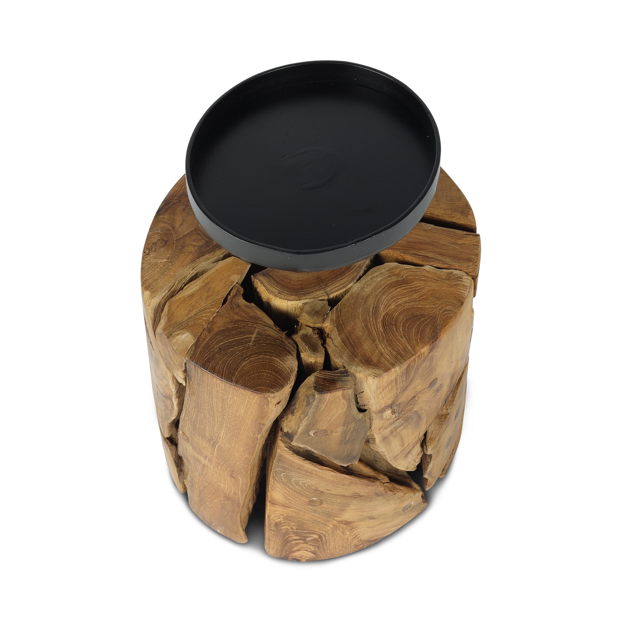 Frida teak root candle holder, round, side view